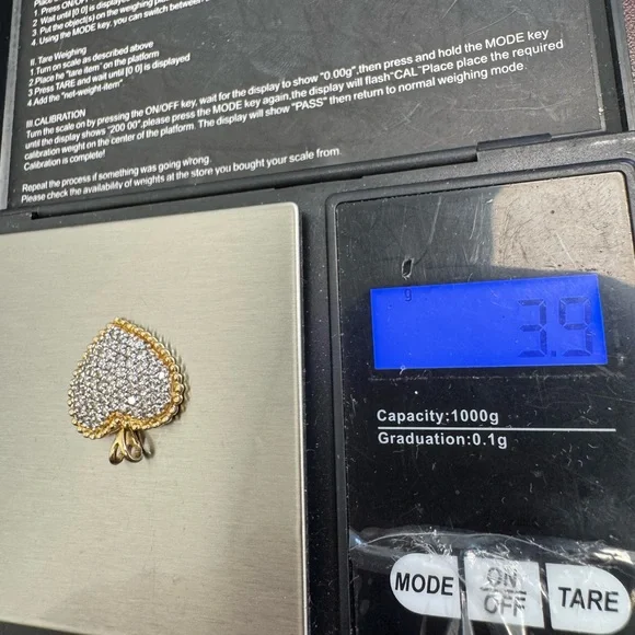 14K yellow gold and diamonds pavè heart necklace 3.9g - Picture 5 of 15